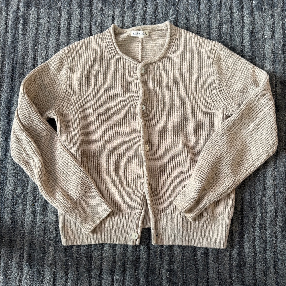 Alex Mill Taupe Button-Front Ribbed Crew Cardigan